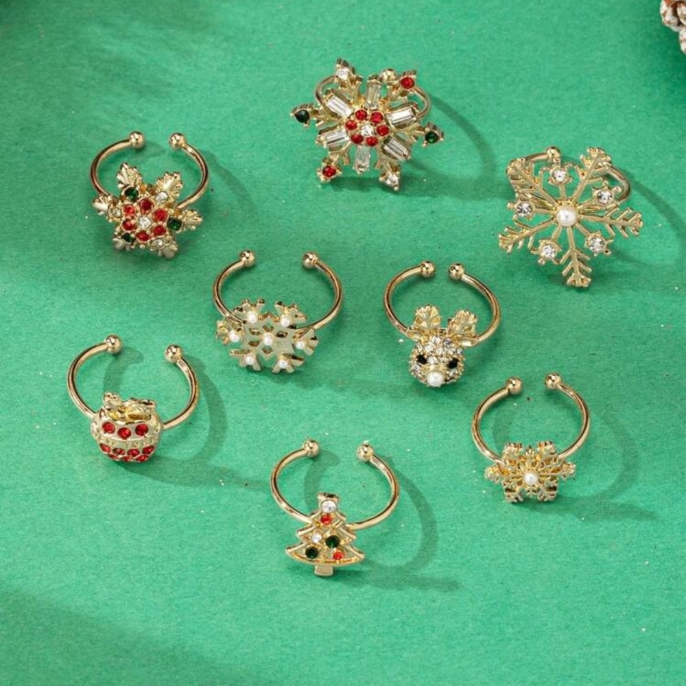 8 Pcs Boho Stackable Christmas Rings Set - - Picture 2 of 3